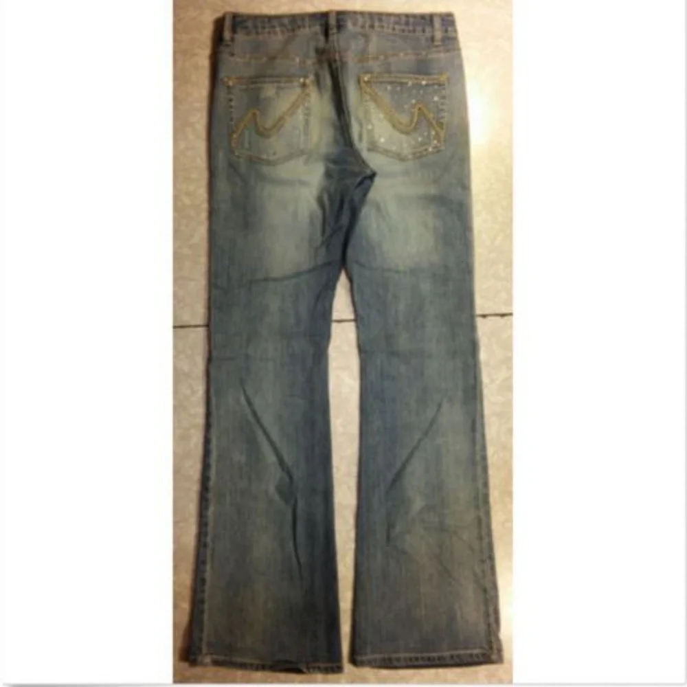 Cache Distressed Rhinestone Patches Bootcut Jeans - Picture 7 of 9